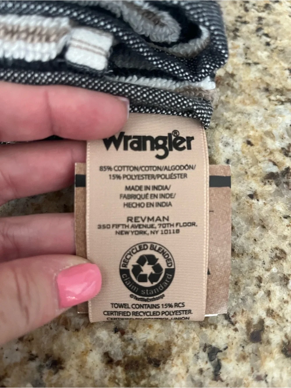 Wrangler Quick Dry Set of 2 Hand Towel Set - Black & Cream Aztec Stripe